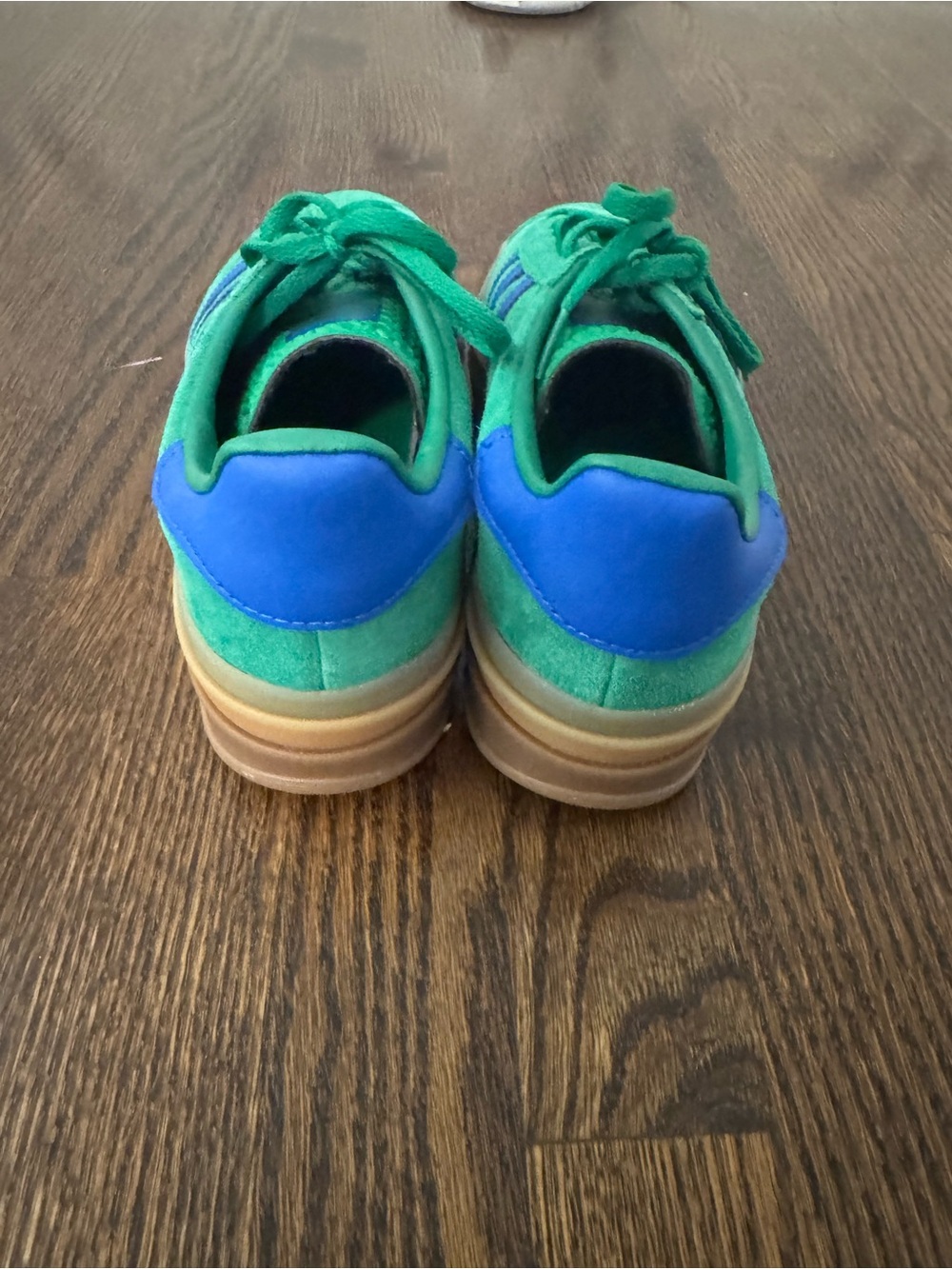 adidas women’s Green Suede Sneakers with Blue Stripes - Picture 4 of 5